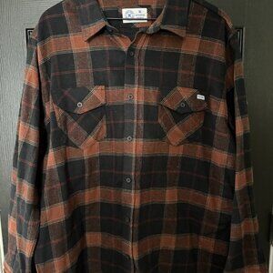 NWT Mens Hurley Medium Weight Flannel Button Down Shirt Orange Black Extra Large